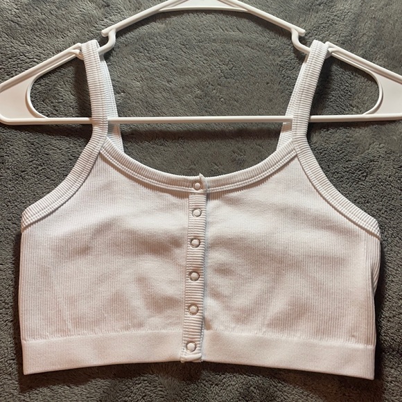 White Button Up Crop Top - Picture 1 of 3